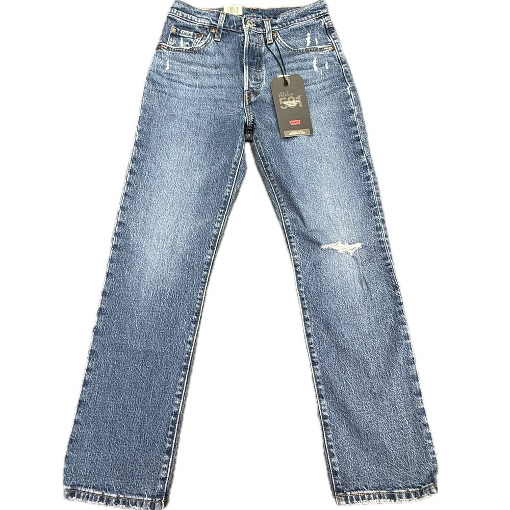 Levis Premium 501 Original Cropped Jeans Womens 25 Blue High Rise Straight Leg